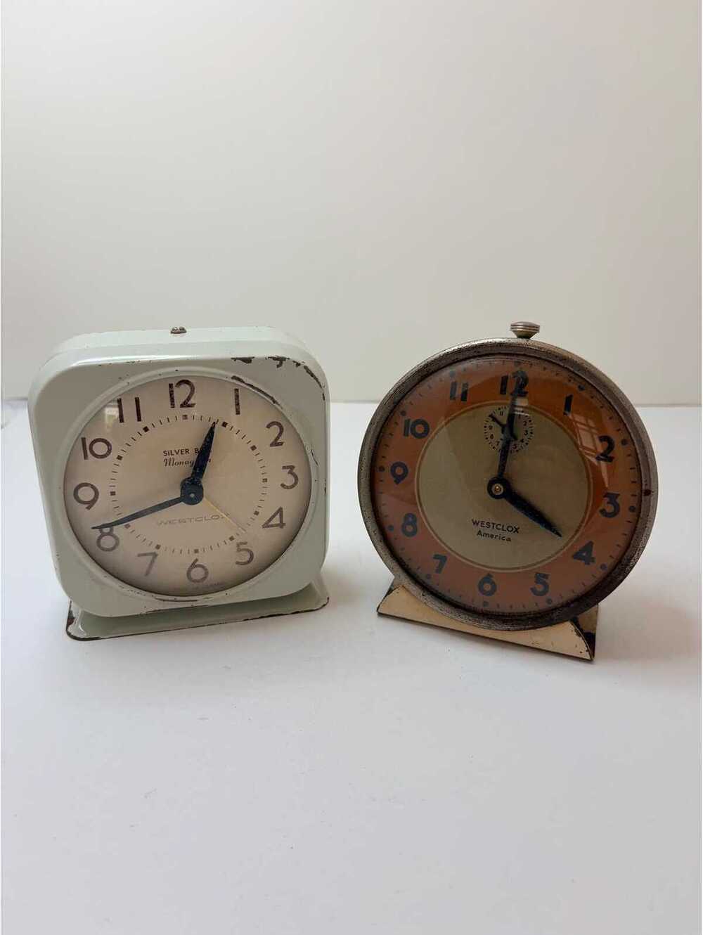 Vintage Westclox Alarm Clock Set of 2 | Silver Bell Monograph & America